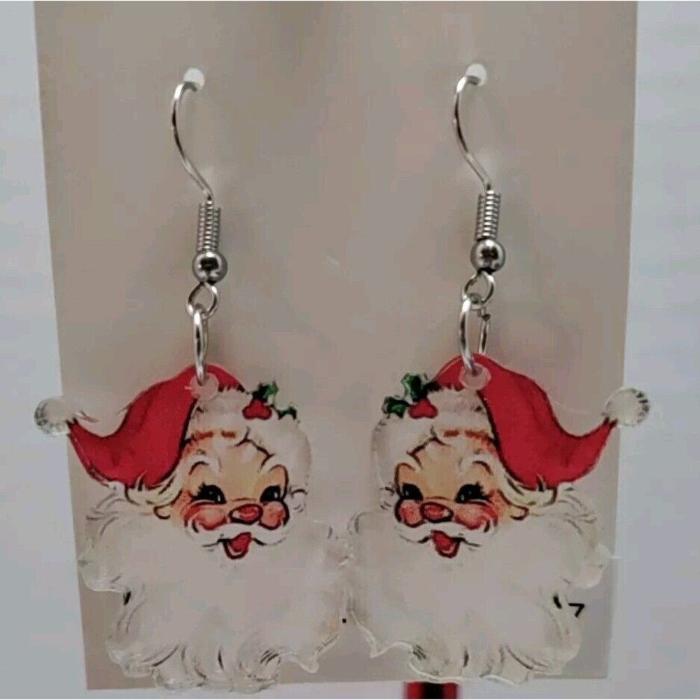 Acrylic Santa Claus Head Dangle Earrings  Ho Ho Ho